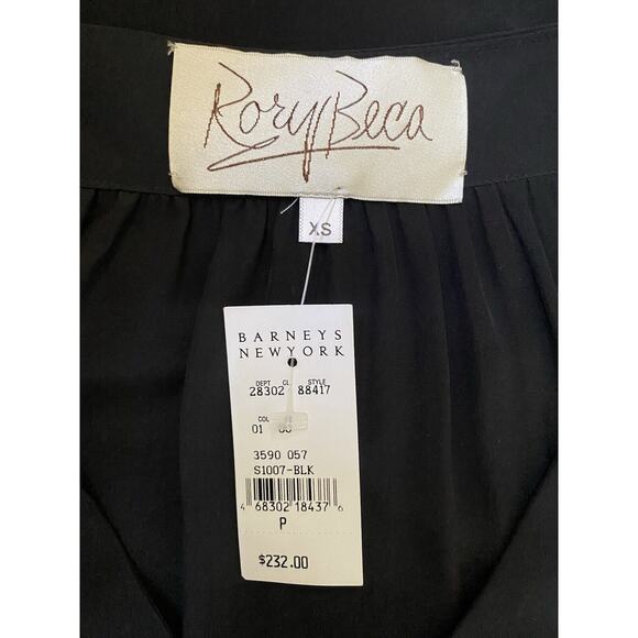 NWT Rory Beca Silk Top Blouse Black V Neck Short Sleeve Slip Pockets XS - Picture 8 of 8
